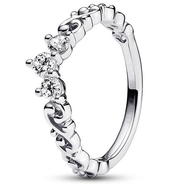 Аутентичное кольцо из стерлингового серебра 925 пробы, розовое золотое блестящее диадема, корона с хрустальным кольцом для женщин, модный подарок, ювелирные изделия