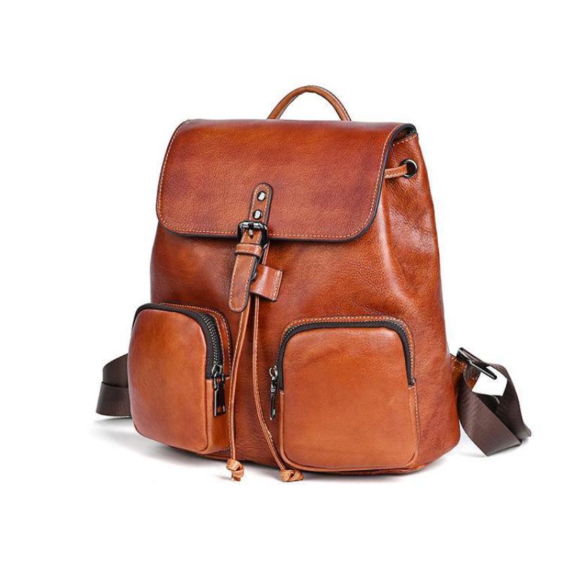 Johnature Винтажный рюкзак большой емкости из натуральной кожи, женская сумка для отдыха, однотонные дорожные рюкзаки из натуральной воловьей кожи