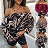 2025 New Sexy Off-Shoulder Halter Long Sleeve Printed Lantern Sleeve Top for Women