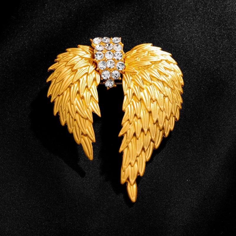 Diamond-encrusted Golden Wing Feather Brooch, Luxurious and Elegant Corsage Suit Jacket Coat