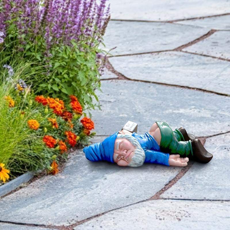 1pc Drunken Garden Gnome Statue, 5.91inch Resin Garden Gnome Crafts, Garden Decoration, Creative Garden Statue Decor, Weatherpro