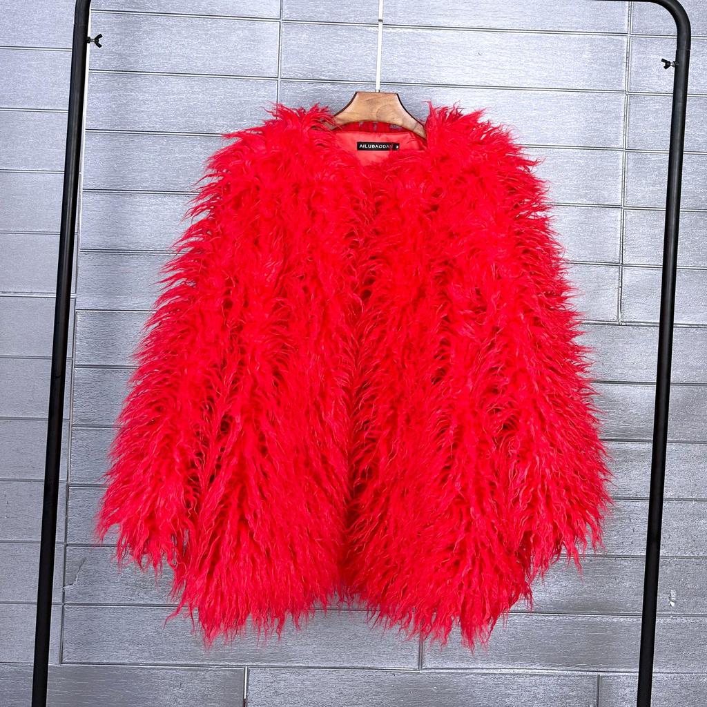 Женское пальто средней длины из искусственной овечьей шерсти в корейском стиле, бежевое