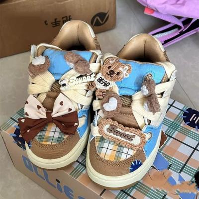 Кроссовки женские с круглым носком в стиле бабочка-узел, толстая подошва, массивный каблук, разноцветные, для скейтбординга на открытом воздухе, спортивная обувь Runaway