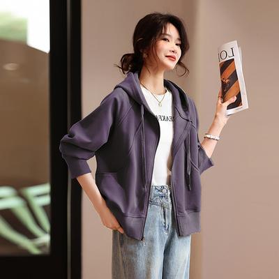 Модный повседневный худи женский весенне-осенний новый спортивный костюм свободный и тонкий жакет на молнии однотонный топ