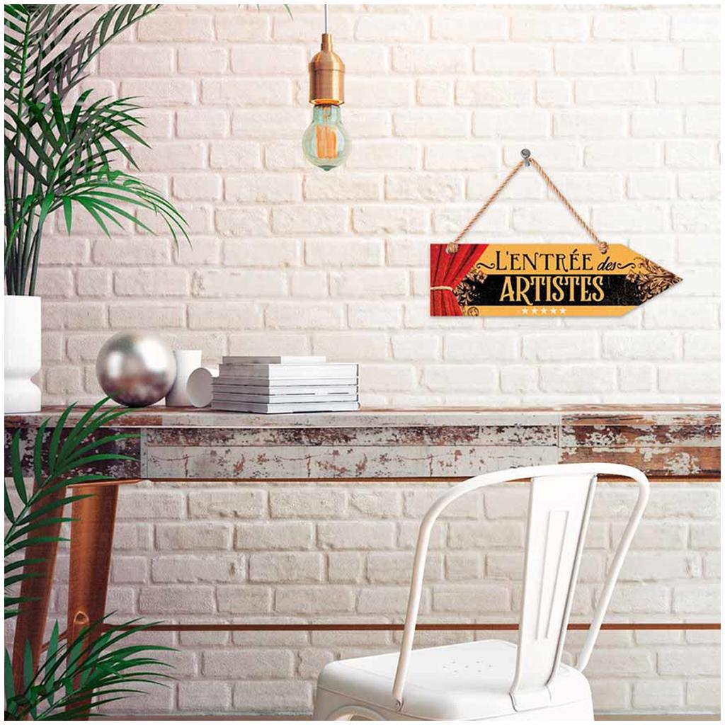 Les Trésors De Lily [Q2839] - Wooden Arrow Plaque 'Messages' Red Orange (the Artists' Entry) - 30x8. 5cm