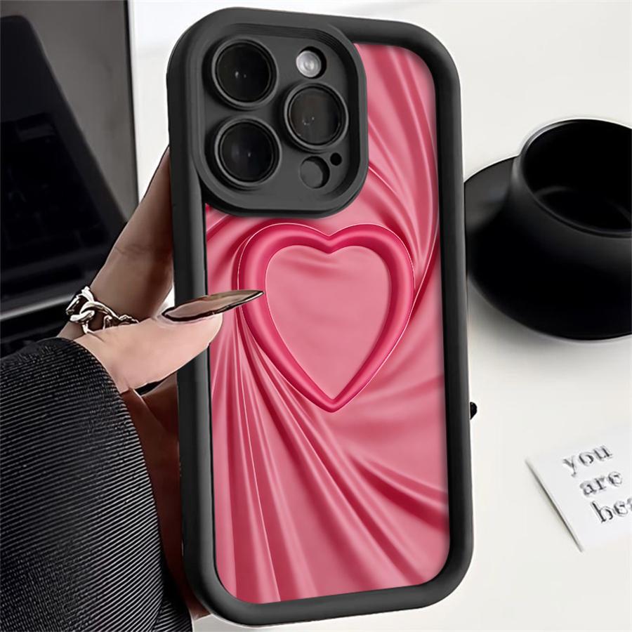 Чехол для телефона для iPhone 17 Pro Max 11 15 Plus 13 17e 12 Pro 14 Air 16 Розовый Простой Сердечко