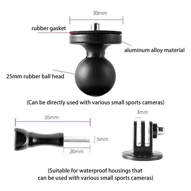 Universal 1" Aluminum Ball Mount Head Adapter With 1/4" Threaded For Double Socket Arm For Action Camera Support Stand
