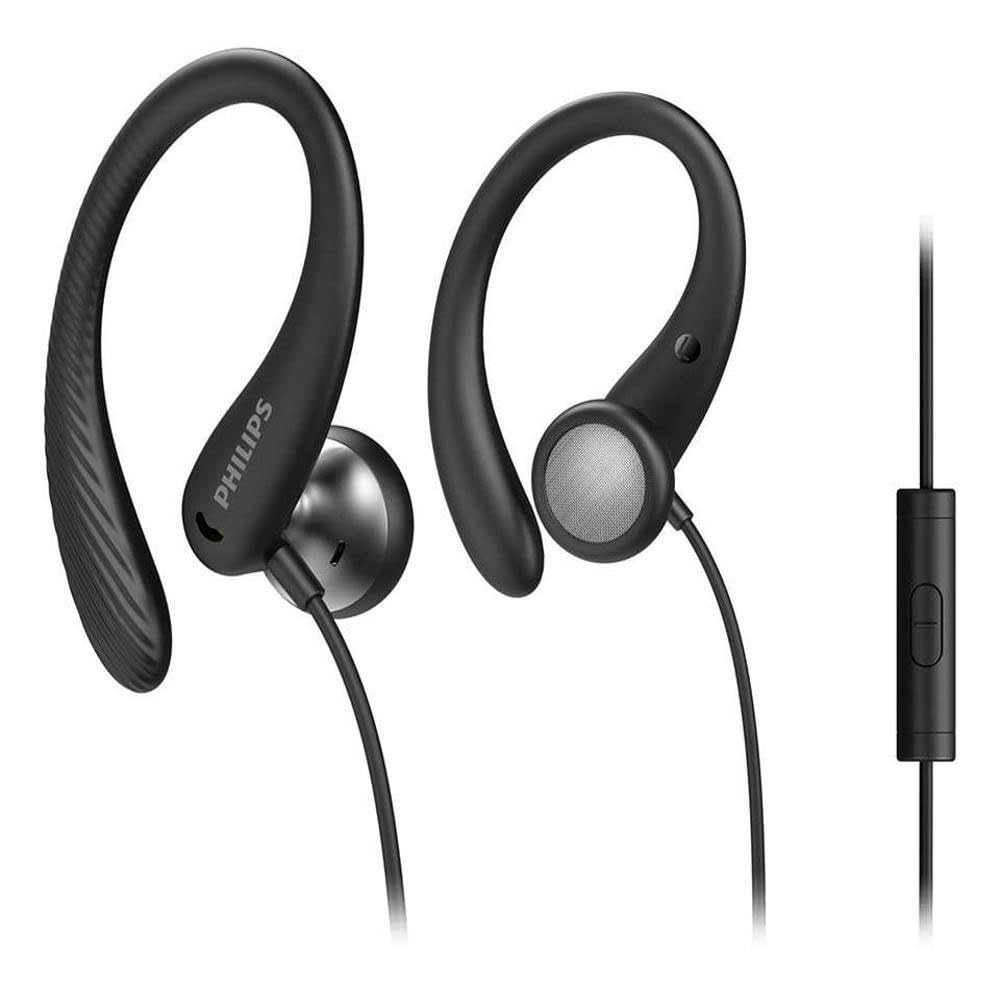 Philips A1105 In-Ear Sport Wired Headphones with Ear Hooks, Secure Fit, Deep Bass, In-Line Remote and Mic, Sweat-Resistant, 3.5mm Connector