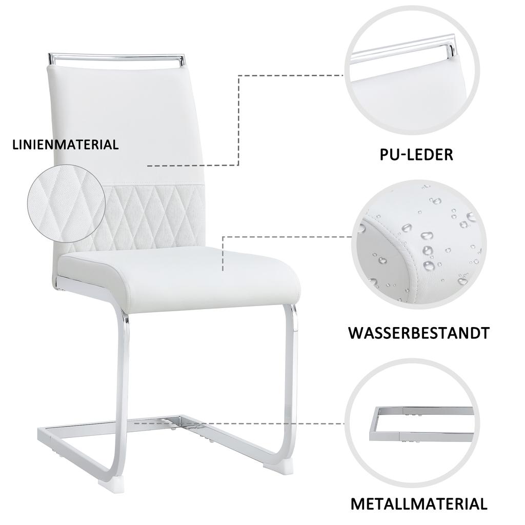 Modern Dining Chairs Set of 2, Backrest of PU Faux Leather and Linen, High Back Upholstered Side Chair for Dining Room, Kitchen, Guest Office, White