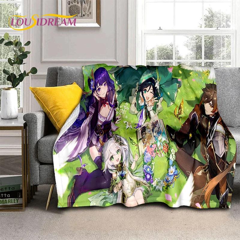 3D милый Genshin Impact мультфильм игра мягкий фланелевый плед для кровати спальни дивана пикника, плед для отдыха на свежем воздухе сон подарок