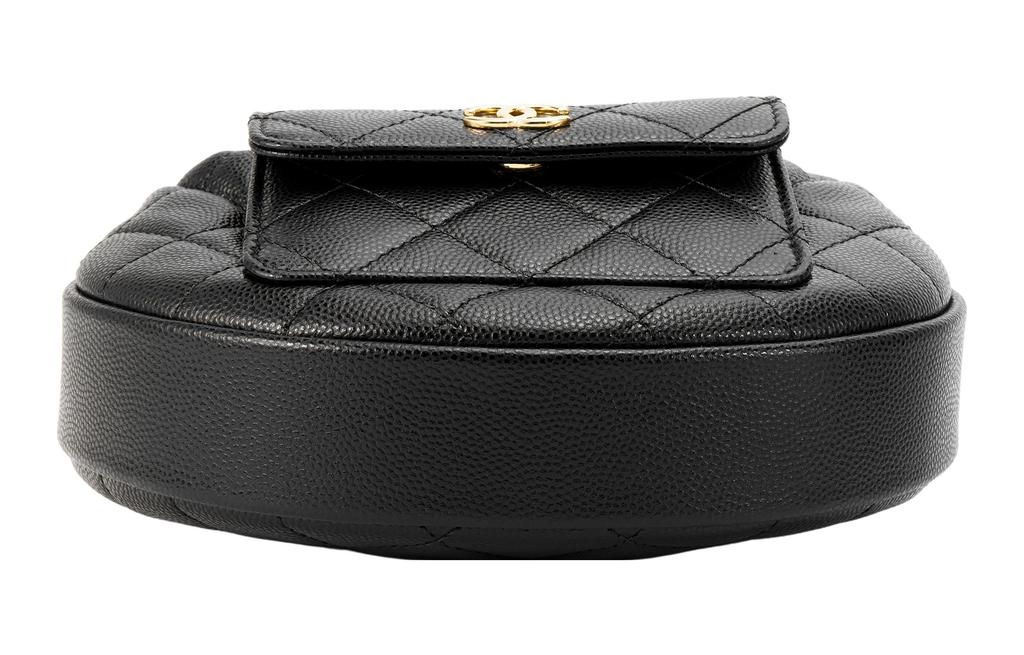 Chanel 23b Diamond Pattern Hula Hoop Gold Buckle Strapless Crescent Bag Handbag Grainy Lychee Leather And Caviar Leather Handbag Mini Female Black