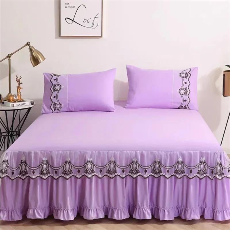 3pcs Bed Skirt Set with Ruffle Lace Anti Slip 1 8x2 0m Bed Cover Solid Mattress Dust Cover Pillowcase