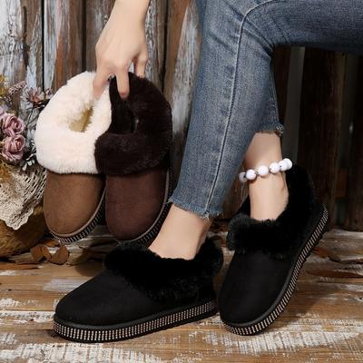 Внешняя торговля большой размер зимние волосы рот круглая голова один педаль стразы украшение толстая подошва наваленные утолщенные теплые зимние сапоги