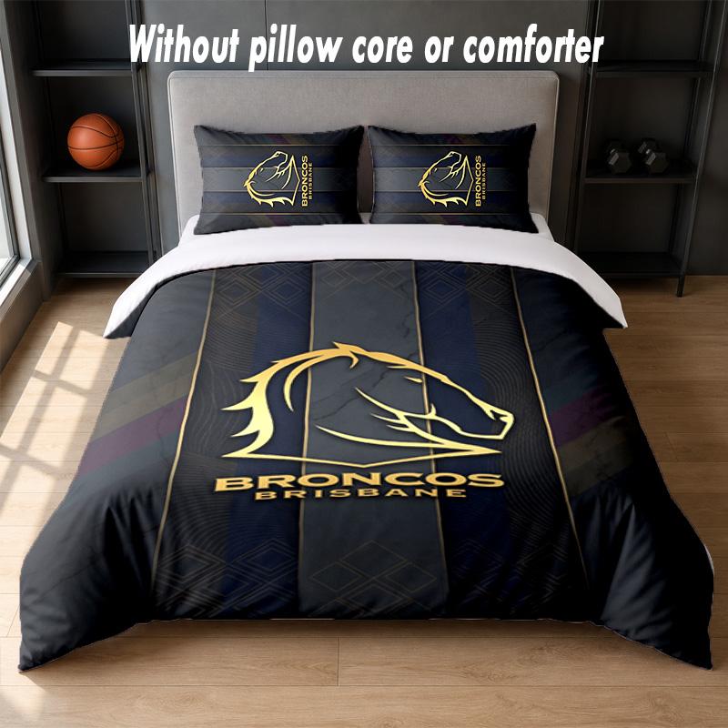 Brisbane Broncos Design Bed Bedding Set 1 Duvet Cover + 2 Pillowcases Soft Breathable Household Bed Linens