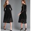 Plus Size Female Summer Dresses Female Round Neck Lace Long Sleeve Dress Slim Fit Midi Dress