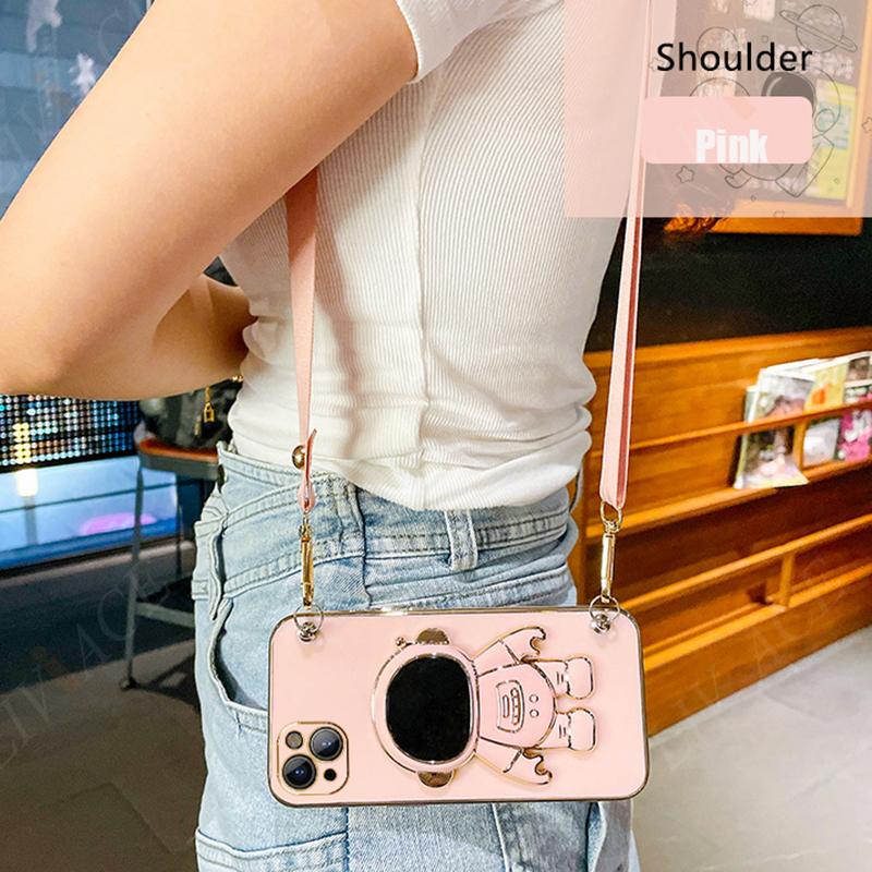 Astronaut Crossbody Lanyard Phone Holder Case For Xiaomi Redmi Note 11 Pro 12 8 8t 10 9 Pro Max 7 Redmi 9 9A 9T 9C Stand Cover