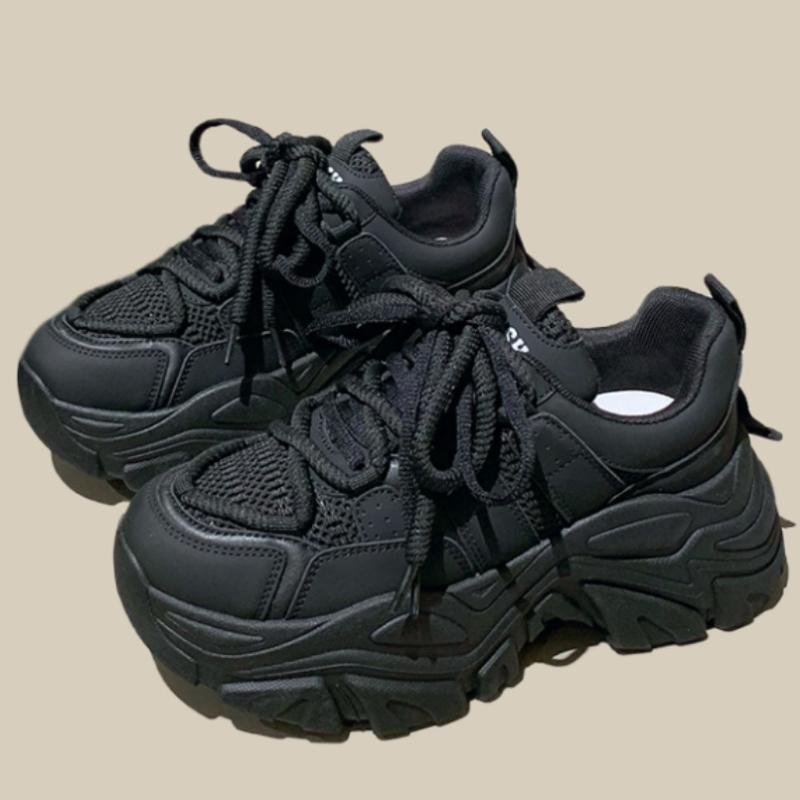 Spring New Women Lolita Thick Sole Korean Version Tall Dad Shoes Breathable Solid Color Versatile Sports Shoes Casual Shoes