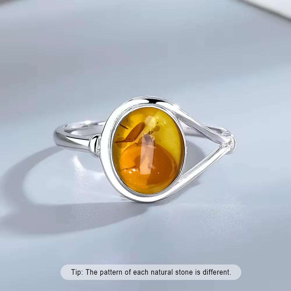 Кольцо из стерлингового серебра с натуральным янтарём, в форме цветка, овальное, лепестки, янтарные камни, подарки, изысканные украшения для женщин
