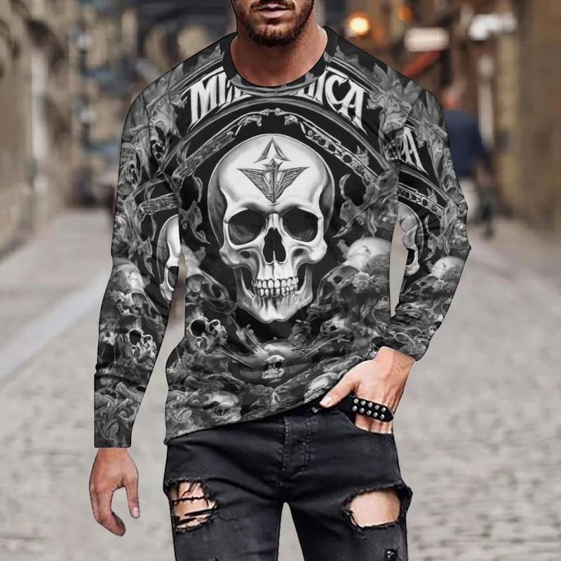 3D Printed Cool Cartoon Graffiti T Shirt For Men Skull Robot Pattern Tees Autumn Casual Long Sleeves O-Neck Tops Loose T-Shirts