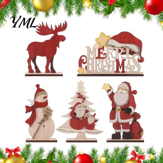 Retro Christmas Snowman Ornaments Nordic Ornaments, Wood Reindeer Santa Claus Figurine, Indoor Holiday Table Rustic Desktop Decoration for Home