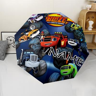 Personalized Name M-Monster Machines Print Umbrella - Automatic Open/Close, Eight-Rib Durable Frame, Automatic Folding Umbrella