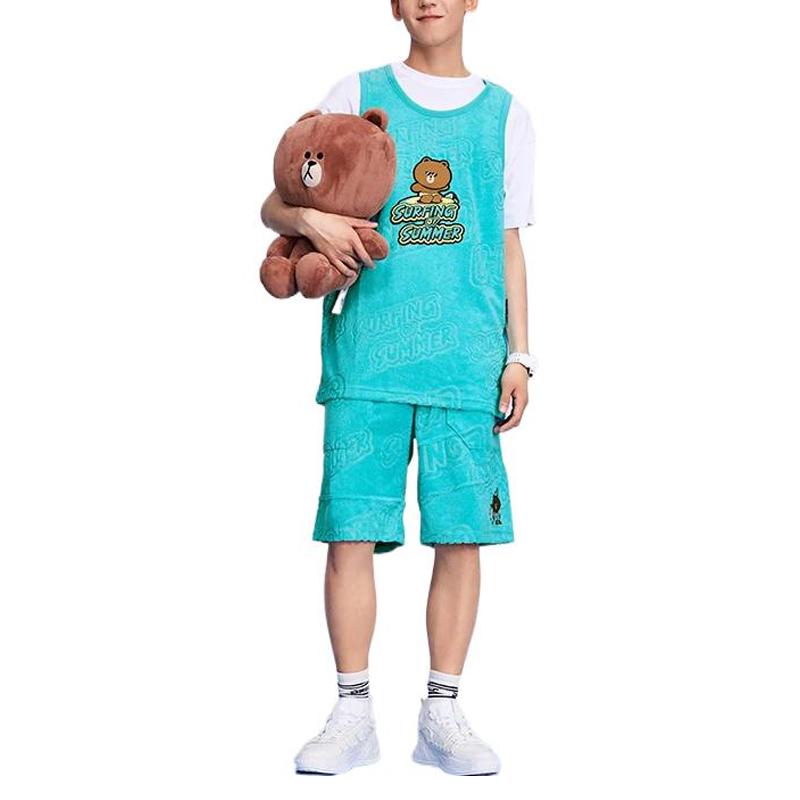 Li Ning × Line Friends Collaboration Sports Lifestyle Series Bear Letter Print Loose Sleeveless Shirt Unisex Tops Ice-Porcelain-Green AVSR078-1