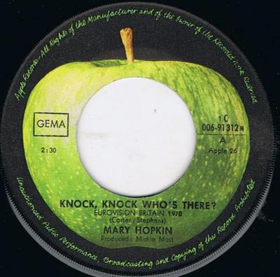 7-дюймовая пластинка МЭРИ ХОПКИН - Тук-тук, кто там? 1C00691312M Apple Records 1970 Германия Поп Б/у