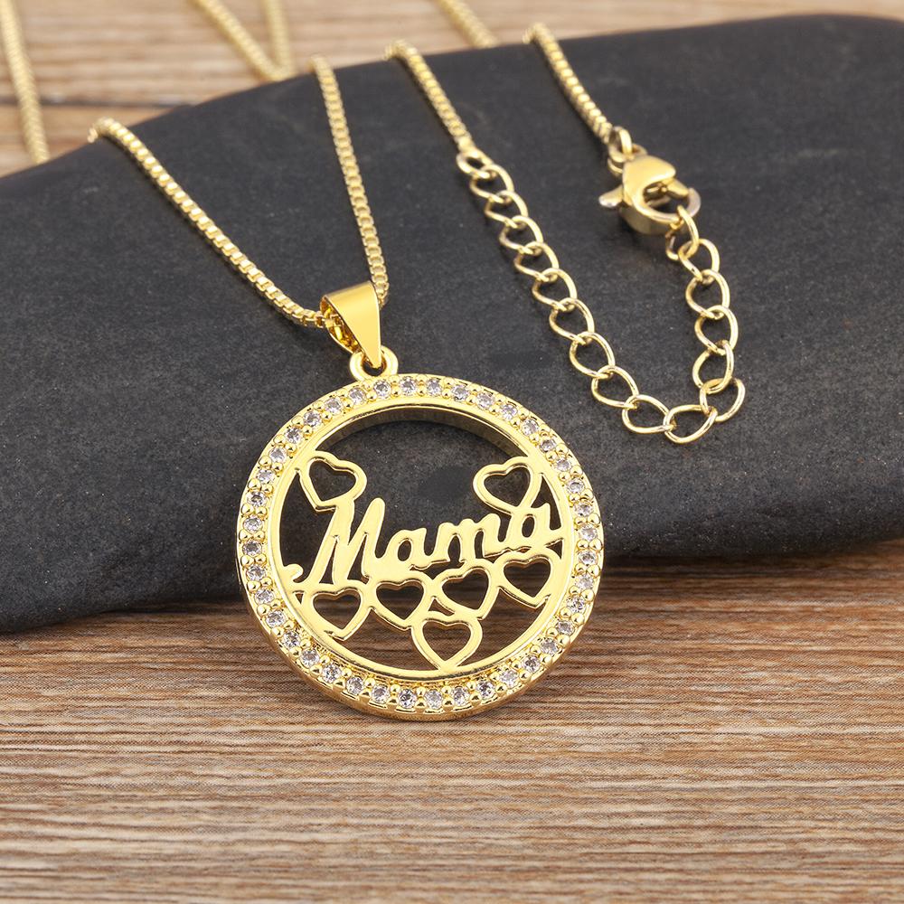 Nidin High Quality Round Shape Mama Children Shine Zircon Pendant Necklace For Women Clavicle Chain Jewelry Mother's Day Gifts