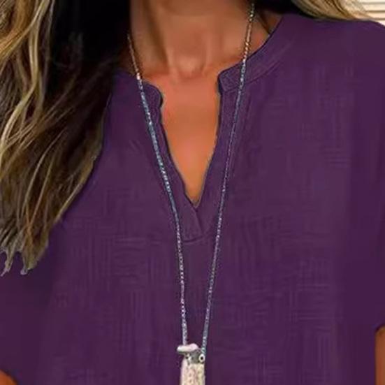 Женская рубашка с V-образным вырезом, коротким рукавом, свободный крой, повседневная рубашка, однотонная эластичная футболка, повседневная одежда