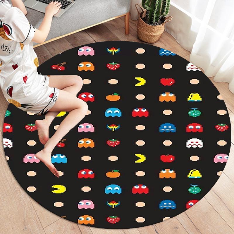 Круглый ковер Pac-Man, Ковер для гостиной, спальни, дивана, игровой комнаты, Нескользящий коврик для пола