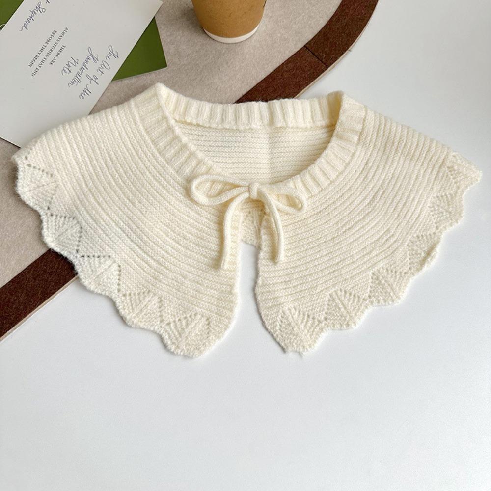 Warm O-Neck Fake Collars Laced up Knitted Knitting Detachable Collar Solid Color Shirt Shawl Wrap