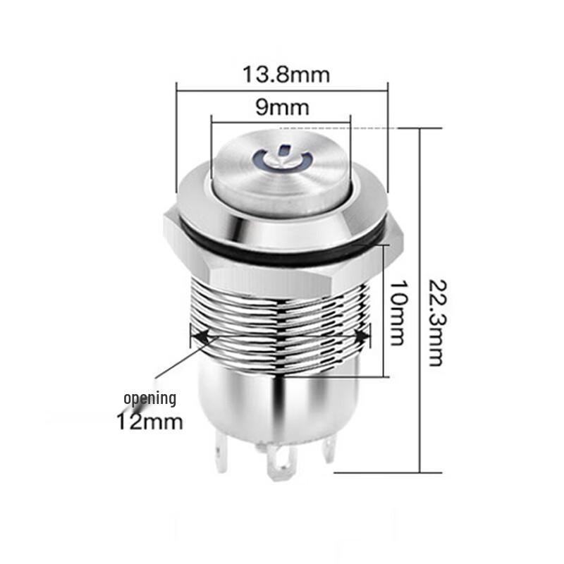 12mm Waterproof Metal Momentary Push Button Switch with Blue Annular LED