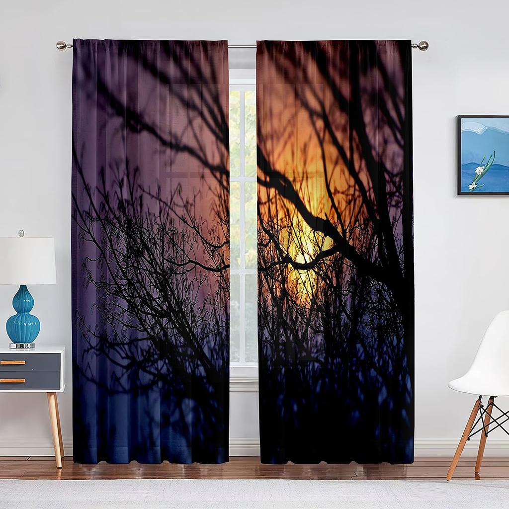 Серые тюлевые вуали с принтом ветвей деревьев для спальни, оконные занавески для гостиной, прозрачные шторы, жалюзи, шторы из органзы