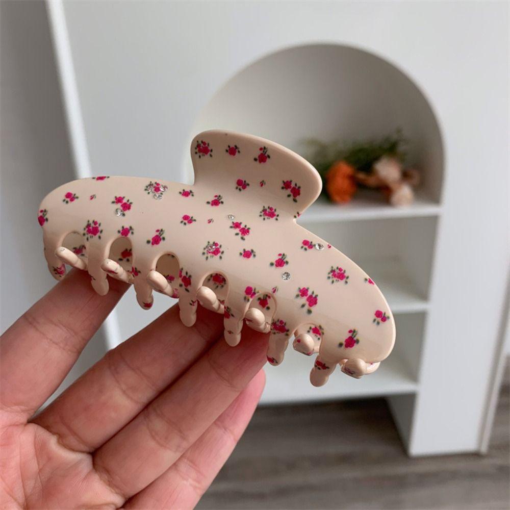 Shark Clip Fresh Acetate Hair Claw Rhinestone Flower Hair Claw Small Floral  Shark Clip  Streetwear