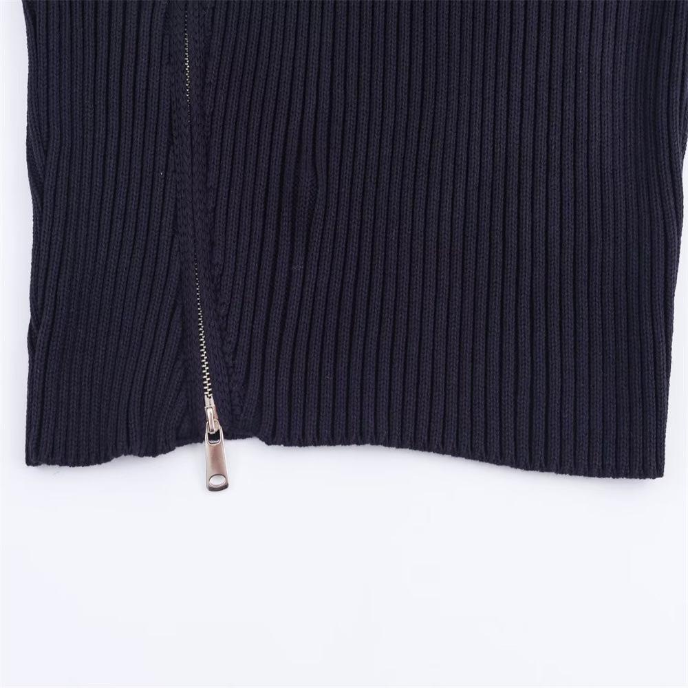Autumn 2025 Women's European & American Style Zipper Ribbed Knit Cardigan Sweater