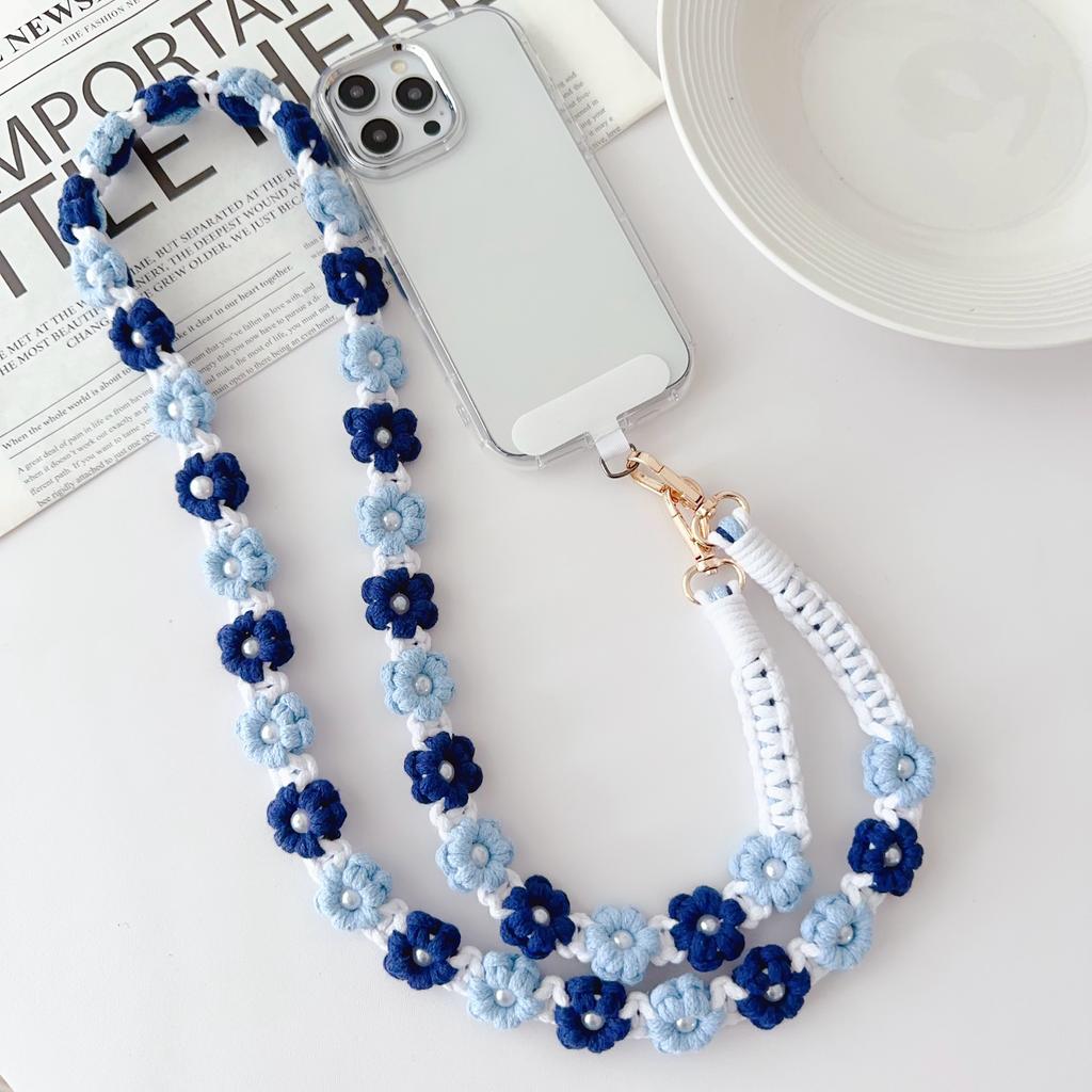 Phone Lanyard Cotton Rope Braided Daisy Flower Crossbody Strap,Length: 120cm