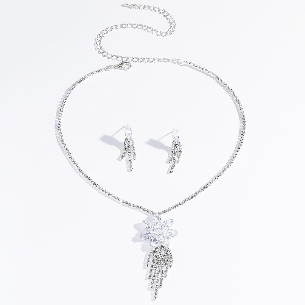 Набор из 3 предметов: женское модное ожерелье-цепочка с цветком и когтем из водяных бриллиантов, серьги, подходит для свадьбы, вечеринки, фестиваля, подарки