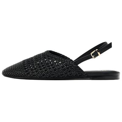 Модные туфли-лоферы с круглым носком, плетеным задником и открытой пяткой, женская обувь, черные 13518510800