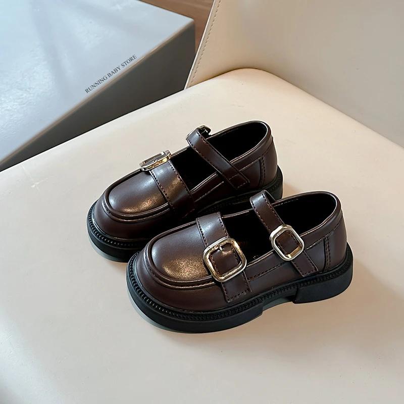 Britain Style Children's Leather Shoes for Girls Spring New Arrival Girl Retro Black Brown Shoes Soft Princess Kids Shoes I01042