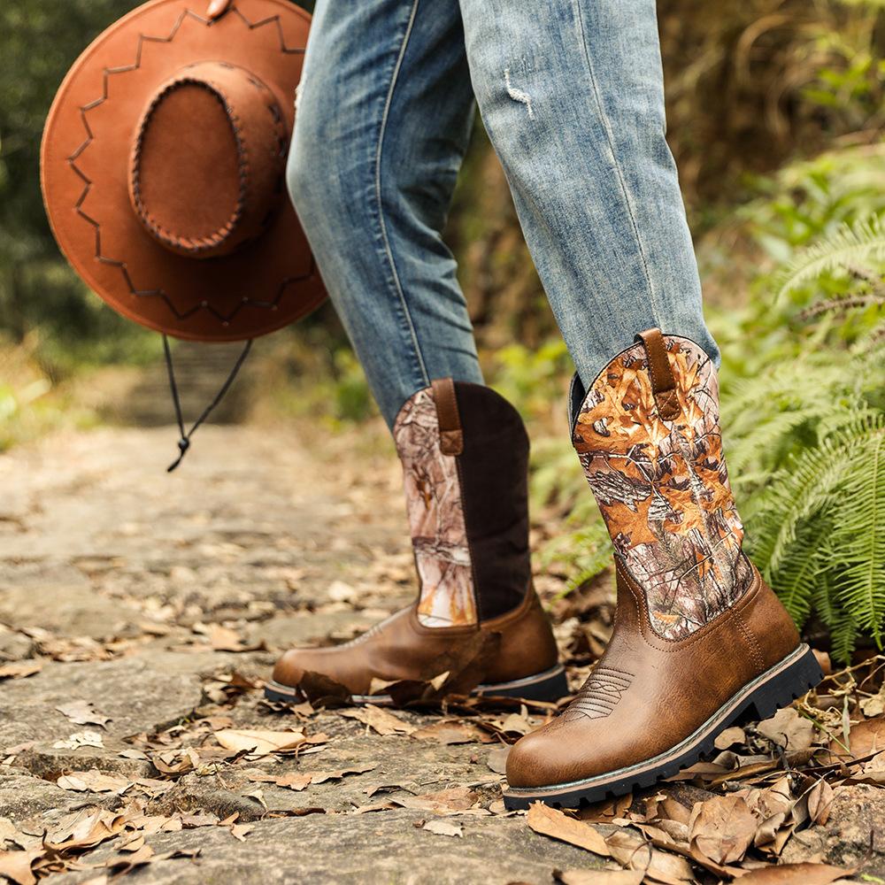 Мужские ковбойские сапоги для мужчин, мотоциклетные ботинки в стиле рыцаря, мужская обувь, винтажные ботинки для рукоделия с большим деревом и вышивкой в ​​западном стиле