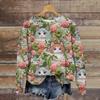 Women's Funny Cat Floral Print Long Sleeve O Neck Sweatshirts Pullover Sweatshirt Casual Hoodies Ladies Clothing Winter Tops