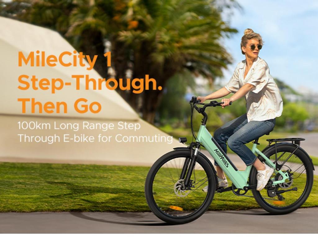 HILLMILES MileCity 1 Straddle Electric Bike: 80-100 km range, 20" wide tires, Shimano 7-speed gearbox, IPX4 - Urban commuting