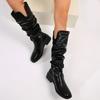 Женские высокие сапоги на среднем каблуке, кожаные туфли, зима 2024, тренд, новые готические плиссированные туфли для вечеринок, модные высокие туфли челси, Botas Mujer