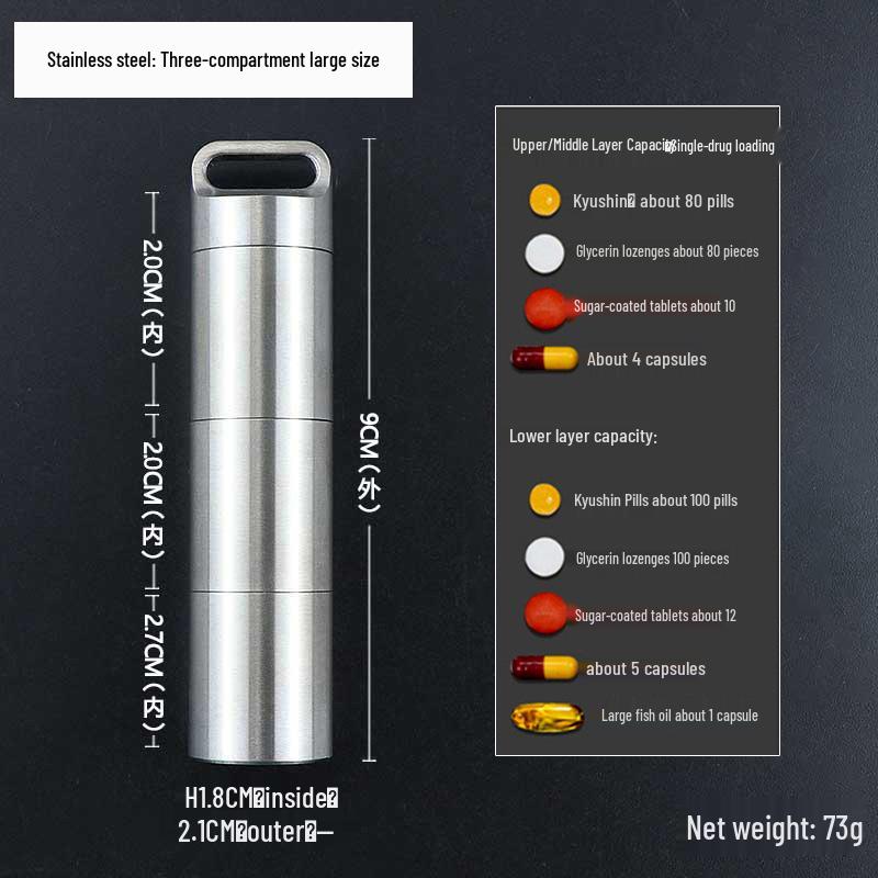 Водонепроницаемая мини-таблетница из нержавеющей стали - Портативный, влагозащищенный дорожный контейнер для лекарств