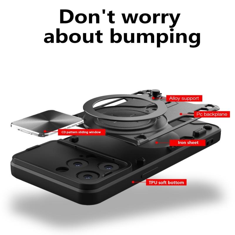 Роскошный противоударный чехол для iPhone 16 15 14 13 Pro Max Plus с выдвижной защитой объектива, многофункциональный жесткий бронированный чехол Funda