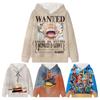 One Piece Luffy Wanted Children Hoodies Autumn Winter Kids Velvet Pullover Casual Clothes Kid Girl Boy Cartoons Kawaii Tops Sweatshirts