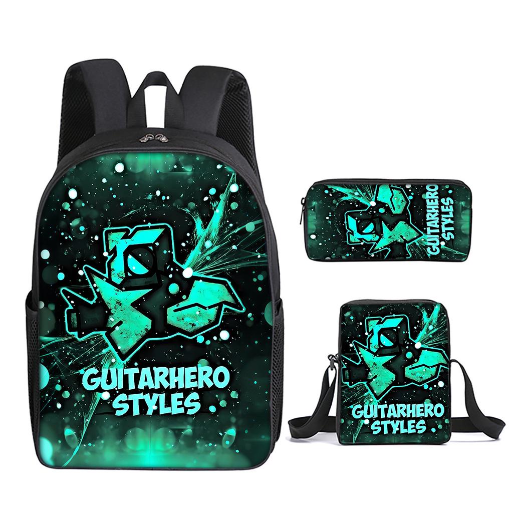 Classic Popular New Geometry Dash 3D Print 3pcs/Set pupil School Bags Laptop Daypack Backpack Inclined shoulder bag Pencil Case