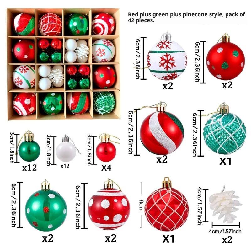 Xmas Tree Ornaments 42/44 Pcs Holiday Decor PVC Glossy Ball Set Christmas Decorations