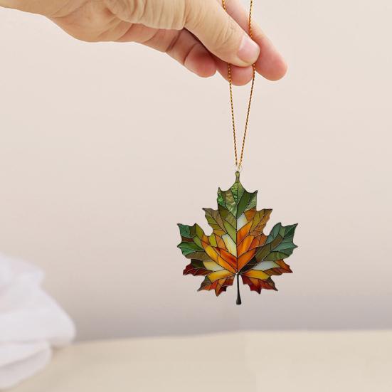 Autumn Maple Leaf Suncatcher Stained Glass Window Wall Hanging Decoration Acrylic Fall Leaf Ornament for Harvest Thanksgiving Party Supplies