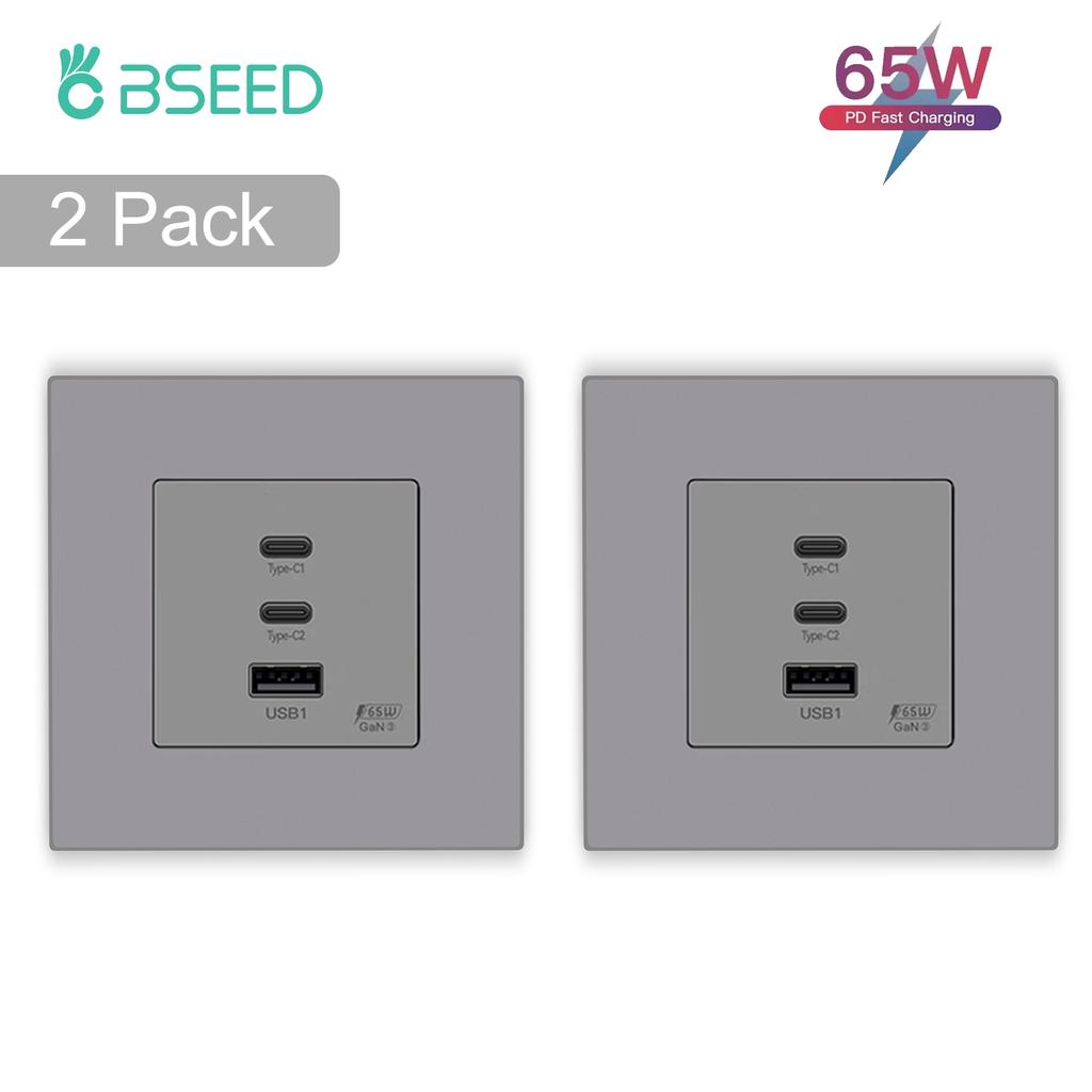 BSEED EU Настенная розетка с двойным портом USB Type-C 65 Вт для быстрой зарядки телефона и ноутбука Матовая пластиковая рамка 1/2/3/4 шт.